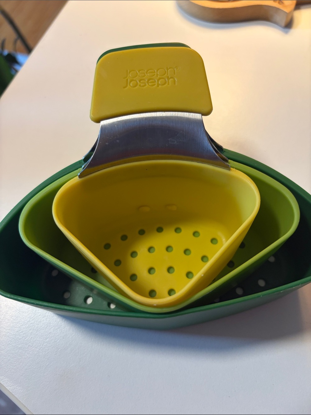 Joseph Joseph Green and Yellow Hang-On Kitchen Strainers - Set of 3